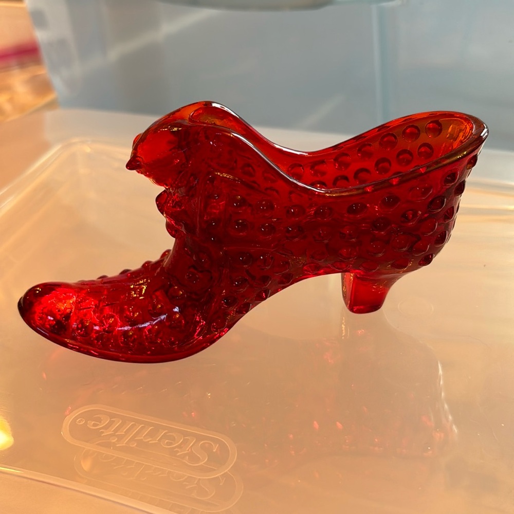 Vintage Red Glass High Heel Shoe